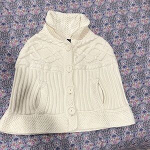 Elegant Cream Cable Knit Girls Poncho Sweater